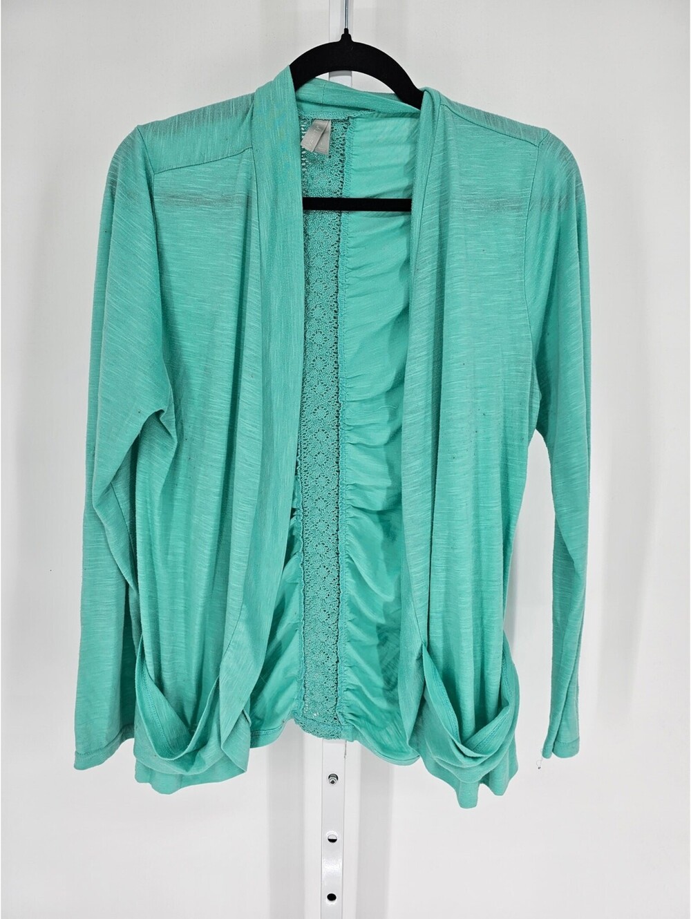 Vanity Womens Sz L Lightweight Open Front Cardigan Sweater Light Teal Blue